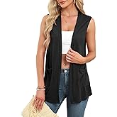 Veryoung Summer Vest for Women Lightweight Fashion Casual Soft Knit Sleeveless Cardigan Curved Hem with Cozy Pockets (S-3XL)