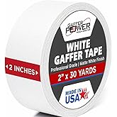 Gaffer Power White Gaffer Tape 2 Inch x 30 Yards, Pro Grade, Made in USA | Writable surface for cable labeling, no residue removal, matte cloth; for stage, studio and film