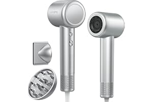 LOVEPS Hair Dryer with Diffuser, 110000 RPM Brushless Motor Ionic Blow Dryer, Portable Quiet Electric Hair Dryers Low Noise, Magnetic Nozzle, Fast Drying for Travel, Salon, Women Gifts - Silver