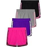 Resinta 4 Pack Youth Girls Athletic Shorts Quick Dry Soccer Shorts Big Girl Summer Sports Shorts for Running Dance Yoga