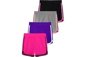 Resinta 4 Pack Youth Girls Athletic Shorts Quick Dry Active Shorts Big Girl Summer Sports Shorts for Running Dance Yoga