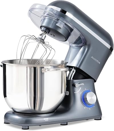 Aucma Stand Mixer 7.5L 1400W with Bowl Beater Hook Whisk Grey