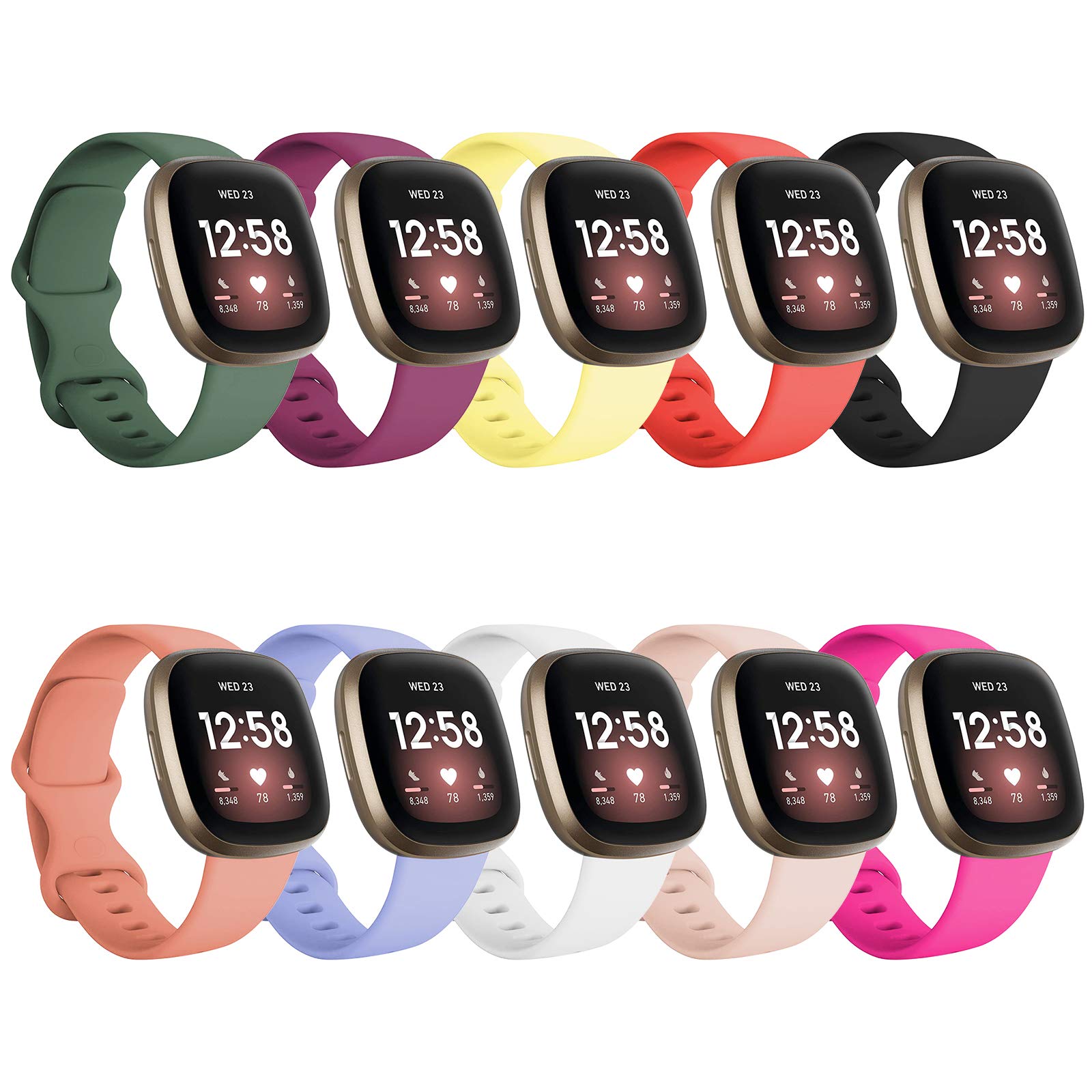 FunBand Compatible with Bands Versa 3/ Versa 4/ Fitbit Sense Strap,Soft Silicone Fitness Sports Replacement Wrist Strap Bracelet for Versa 3/ Versa 4/ Fitbit Sense Smart Watch (10 Pack)