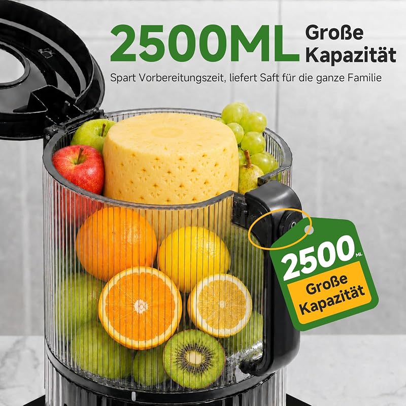 Entsafter 600W, Slow Juicer mit 155 mm Einfüllöffnung, Matt Schwarz