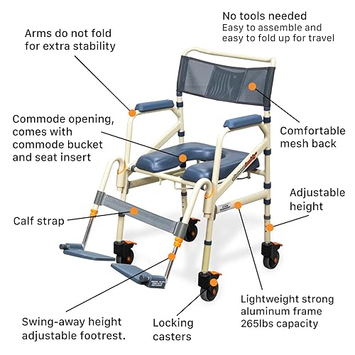 SolutionBased FSA HSA Eligible Lightweight Aluminum Folding Rolling  Shower Chair for Elderly and Disabled