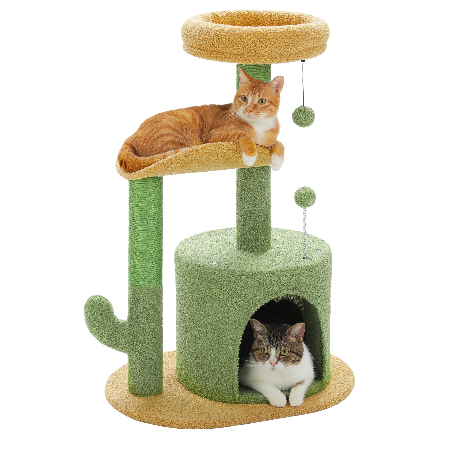 Photo 1 of PAWZ Road Cactus Cat Tree Small Cat Tower 32” Cat Scratching Post with Curved Perch, Cozy Cat Condo, Removable Padded Top Bed for Kittens and Indoor Cats-Green