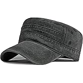 Lynmquober Men's Washed Cotton Army Cap Vintage Military Flat Top Outdoor Baseball Hats Black