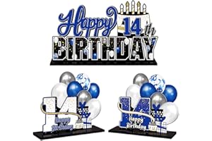 LINGTEER Happy 14th Birthday Blue Acrylic Table Topper Centerpieces Set - Cheers to Fourteen Years Old Birthday 14th Bday Party Gift Decorations.