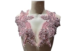 JRYYR 1 Pair of Handmade Rhinestone Appliques,26.5 * 18cm Pink Applique for Dress Wedding,Banquet Evening Gown,Photograph Shot Sewing Rhinestone Patches(Pink)