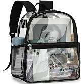 Fammart Clear Backpack Stadium Approved 12x6x12 - Kids &amp; Small Adult Transparent Backpack for School, Work, Sports, Concerts - Clear Bag