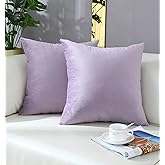 mixeoo Comfy Lavender Throw Pillow Covers Decorative Square Solid Thick Velvet Super Soft Cushion Cases Home Decor for Sofa Couch Living Room Chair, Set of 2, 18 x 18 Inch