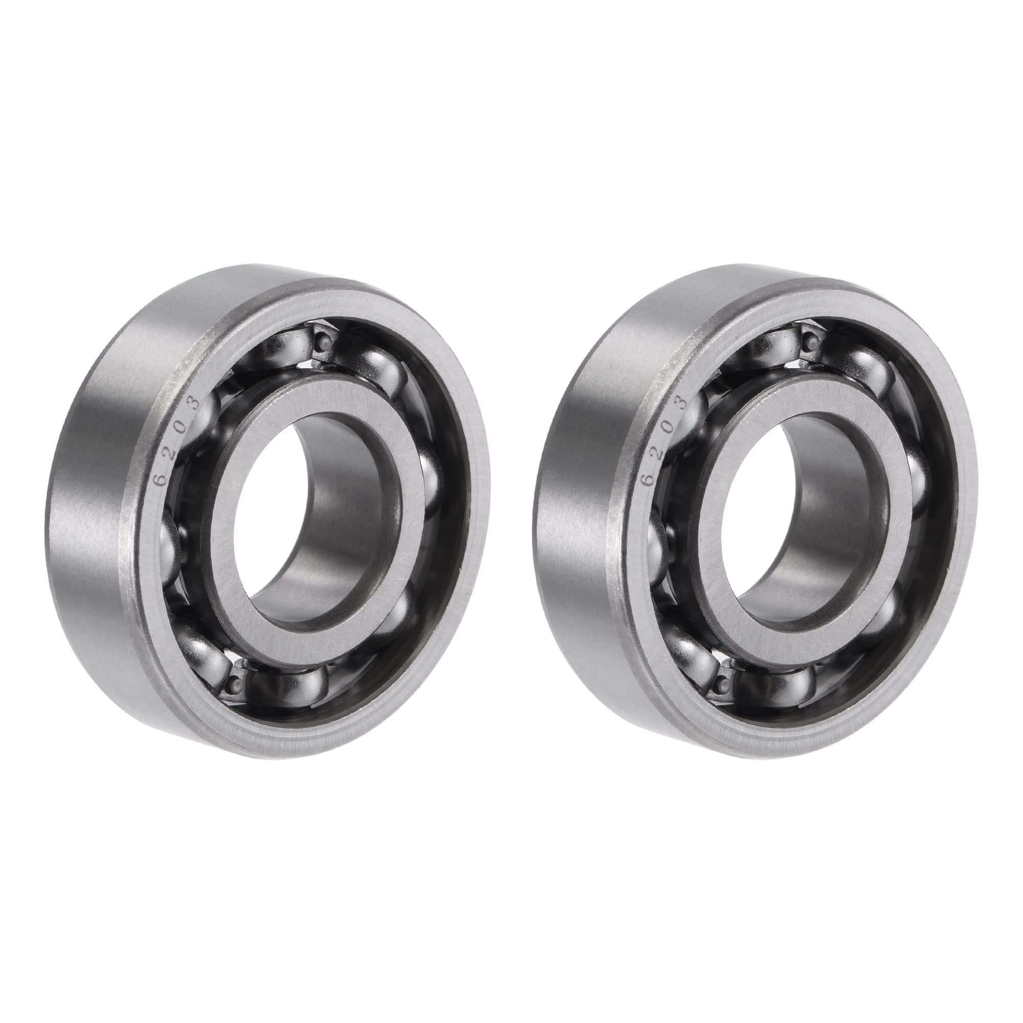 sourcing map 6203 Deep Groove Ball Bearings 17mm Bore 40mm OD 12mm Thick CN Open Type Chrome Steel 2pcs
