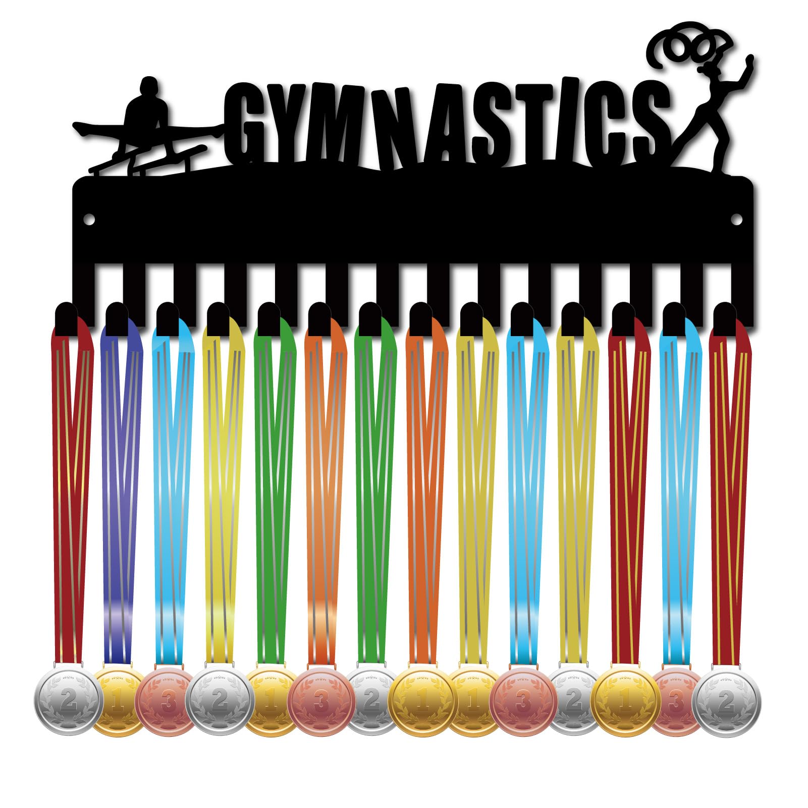 CREATCABIN Gymnastics Medal Hanger Display Sports Medal Holder Rack Race Ribbons Organizer Awards Small Black Metal Case Frame with 14 Hooks for Hanging over 20 Medals Dancer Dancing 11.4 x 5.1Inch