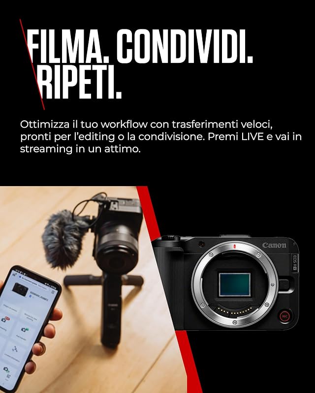 EOS R50 V - Fotocamere per Vlogging (Solo Corpo) | Compatibile con Obiettivi Canon RF | Attrezzatura per Content Creator, Vlog e Viaggi | Connettività Bluetooth