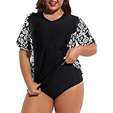 Tournesol Women's Plus Size Rash Guard UV Sun Protection Swim Shirts Short Sleeve Swimwear Swimsuit Tops