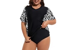 Tournesol Women's Plus Size Rash Guard UV Sun Protection Swim Shirts Short Sleeve Swimwear Swimsuit Tops