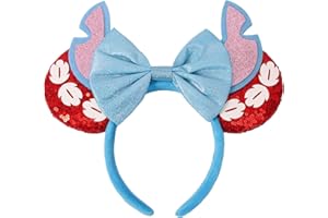 UNSPAZ Mouse Ears Headband, Sequin Mouse Ears for Women Girls Boys, Hamemade Soft Bow Headband for Cosplay Party Decorations Hair Accessories(ST Red)