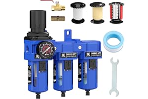 KANBOL 3/8''NPT Triple Stage Filter and Regulator with Pressure Gauge, for air Drying System with 5 and 0.5 and 0.01 Micron Brass Filter Cartridge air Compressor FRL Unit-Blue