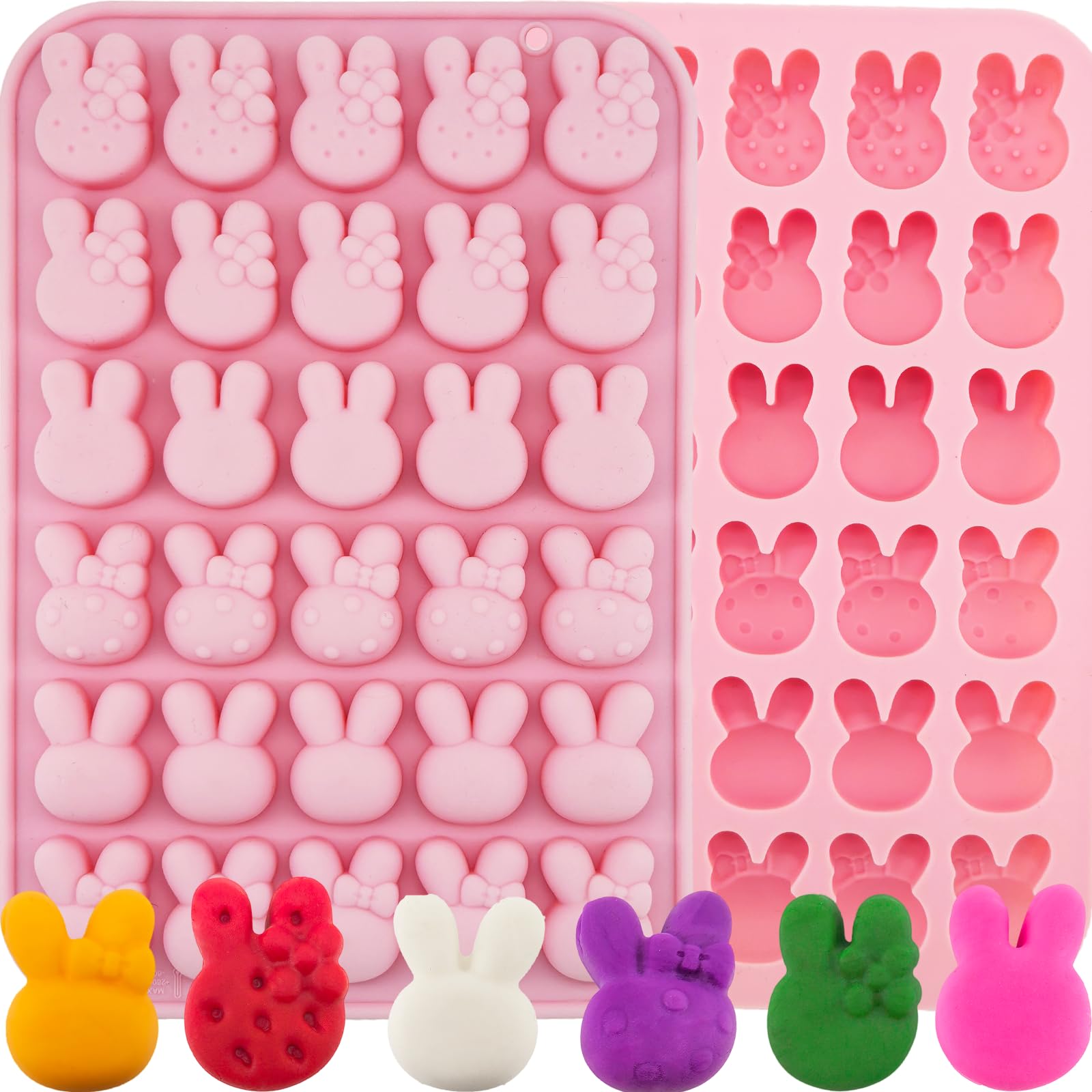Photo 1 of 2 PCS Easter Silicone Molds Easter Bunny Candy Molds 60 Cavity Mini Rabbit Bunny Silicone Mold for Easter Party Baking Gummy Candy Chocolate Cookie Jelly Pet Dog Treats Ice Cube Mold