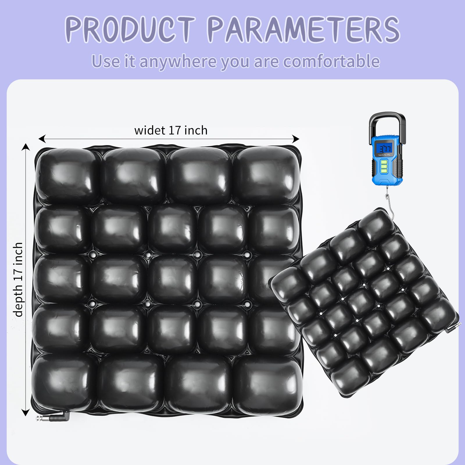Cushions for Pressure Sores on Buttocks - 17 * 17Inches Wheelchair Cushion for Pressure Relief - Infaltable Air Seat Cushion for Senior