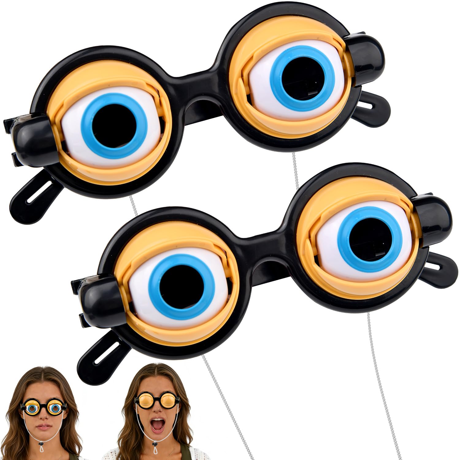 Pipihome Crazy Eyes Glasses, 2 Pcs Funny Winking Glasses for Kids Adults, Novelty Googly Eyes Glasses, Prank Gifts Toys for Kids and Props Blinking Glasses for Photography Costume Cosplay Party