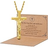 DS Christian Cross Necklace for Men Women-18K Gold Stainless Steel Crucifix Necklaces with Inspirational Bible Verse Religious Gift for Prayer Faith Jesus/God-Catholic Christian Pendant Jewelry-16
