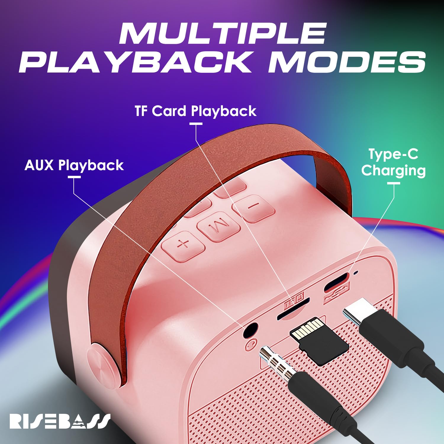 Risebass Mini Karaoke Machine for Kids Adults, Portable Bluetooth Speaker with 2 Wireless Microphones,Toys Birthday Gifts for Girls Ages 4, 5, 6, 7, 8,9,10,11,12+ Years Old Toddler Teens