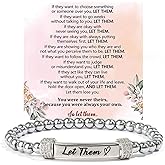 CLOORDE Let Them Bracelet for Women Dainty Stainless Steel Beaded Stretch Bracelet Sparkly Crystal Energy Engraving Let Them Chain Bracelet Motivational Encouragement Jewelry Gifts for BF GF