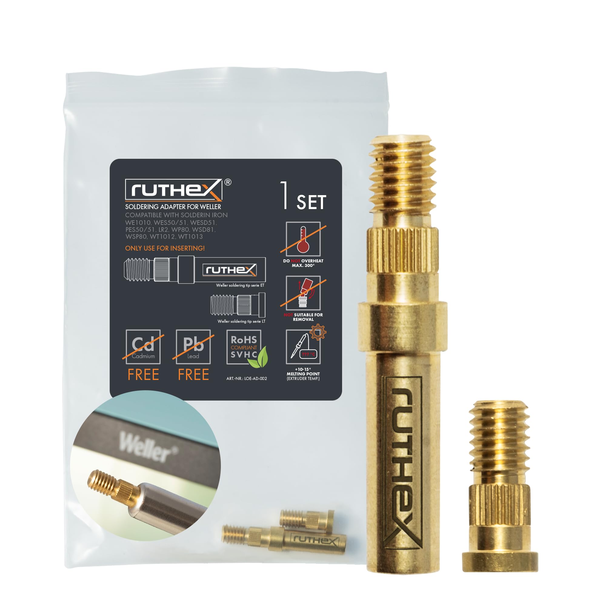 ruthex 2x Soldering Tips adapter for Weller series
