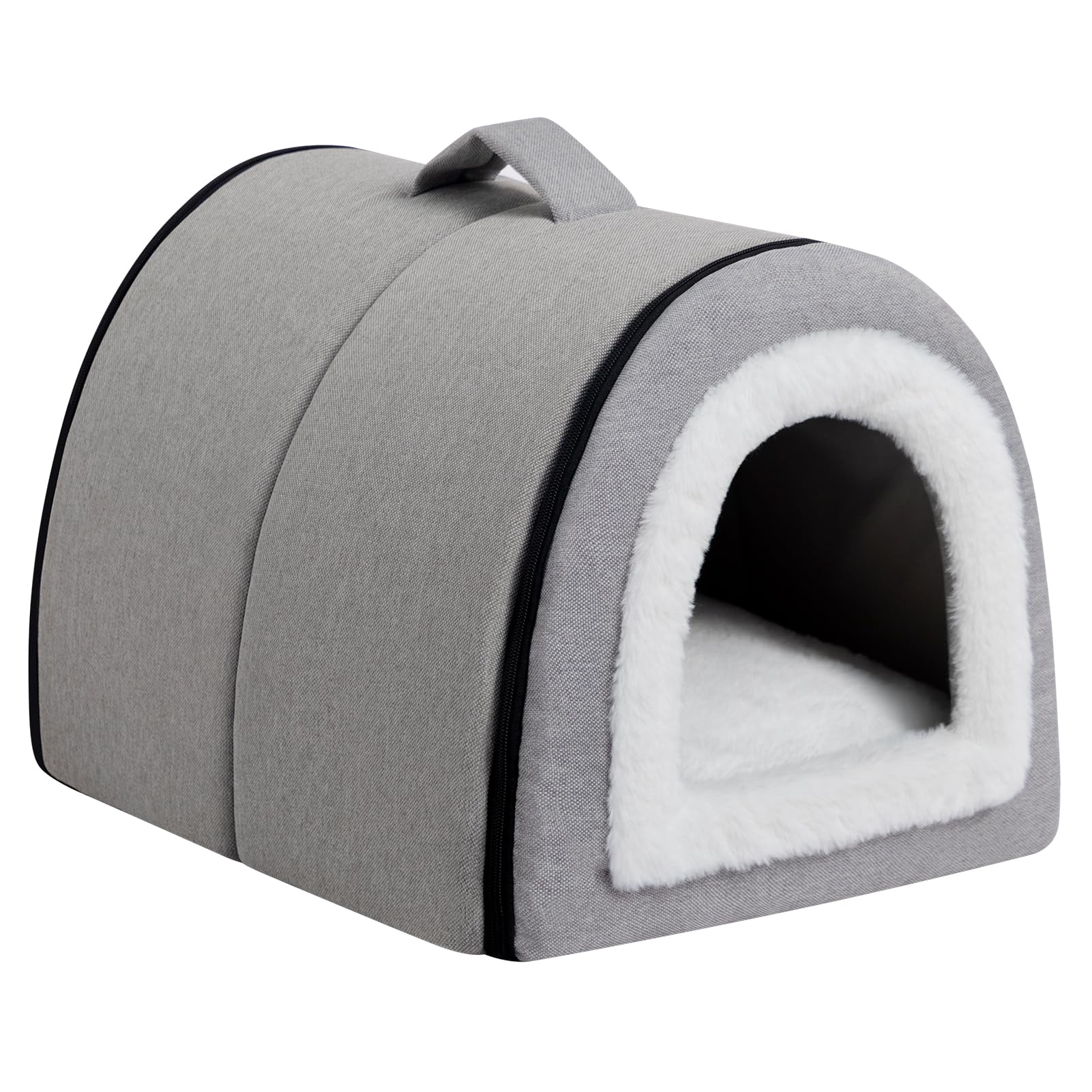 Hollypet Cat Bed Small Dog Bed, 2-in-1 Foldable Linen Pet Beds for Cats and Small Dogs, Cat Cave Indoor Outdoor, Grey — image 1