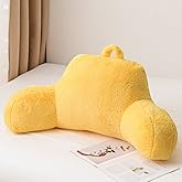 A Nice Night Faux Fur Reading Pillow Bed Wedge Large Adult Children Backrest with Arms Back Support for Sitting Up in Bed/Couch for Bedrest,Yellow