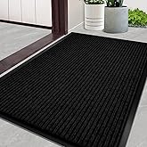REWOMC Door Mat Heavy Duty Outdoor Indoor Doormat Low Profile Front Door Mat Large 48x72 inch Jet Black Entrance Welcome Mats Easy Clean Patio Entrance Mat Waterproof Anti-Skid Rubber Backing