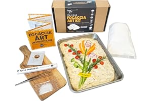 Global Grub Focaccia Bread Art Kit for Kids, Teens, Adults - Fun DIY Professional Bread Baking Kit Comes with Bread Flour, Food Tweezers for Decorating, Art Gallery and Step by Step Instructions