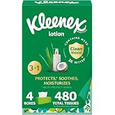 Kleenex Soothing Lotion Facial Tissues with Coconut Oil, Aloe &amp; Vitamin E, 4 Flat Boxes, 120 Tissues per Box, 3-Ply (480 Total Tissues)