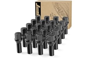 JiiinMiiin M14x1.5 Black Wheel Lug Bolts, WheelBolt Thread for Wheel Spacers, 17mm Hex, 28mm Thread Length, Conical Seat, 20 Pack