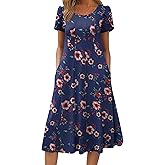 ZEAGOO Womens Casual Dresses for Summer Short Sleeve Flare Midi Dress Loose Flowy Beach Sundress
