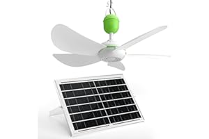 blessny Solar Powered Ceiling Fan for Outdoor, 15W Monocrystalline Solar Panel Small Hanging Fan Kit with Specialize Hook for Chicken Coop, Greenhouse, Shed, Gazebo