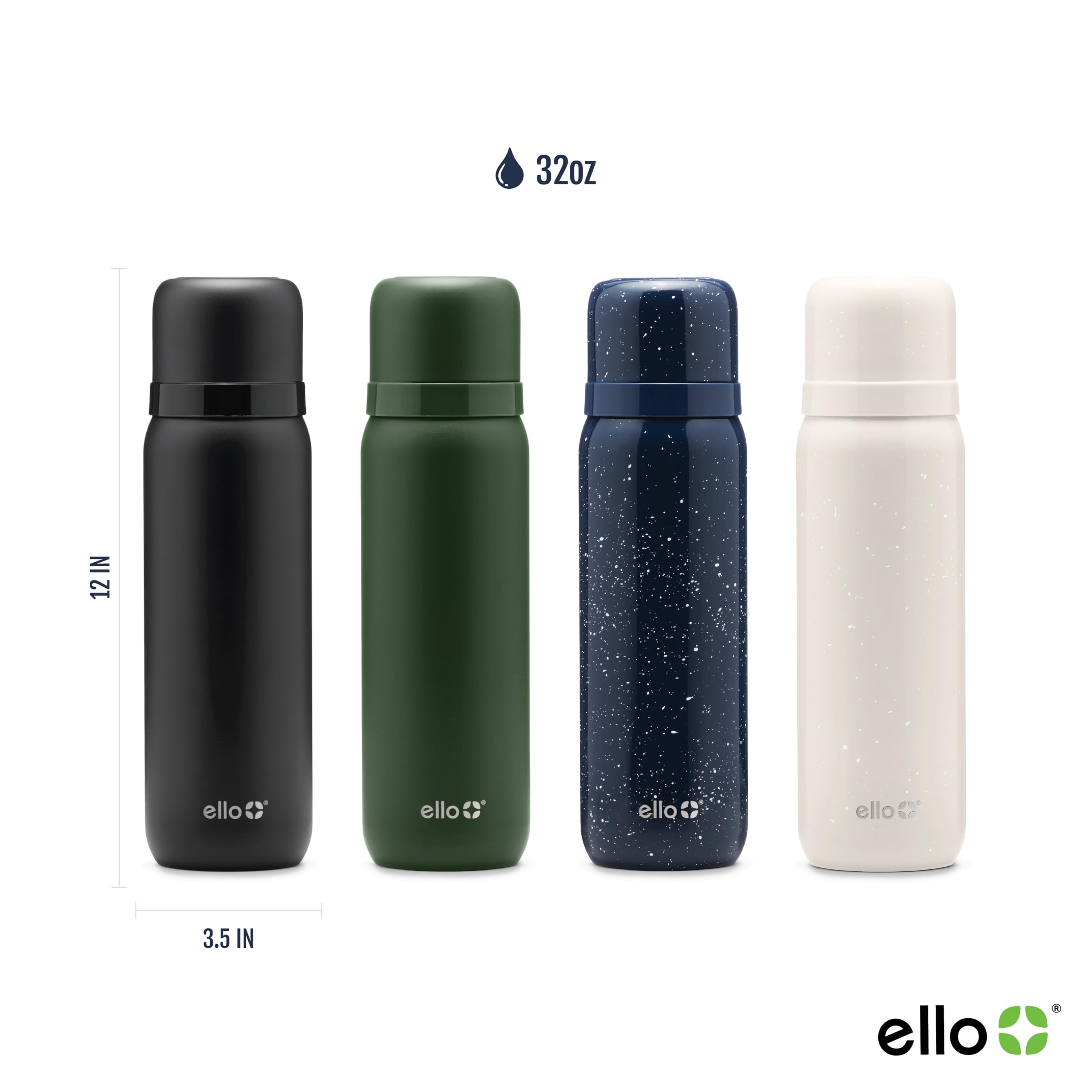 Ello Therma 32oz Insulated Stainless Steel Thermos for Hot & Cold Beverages with Leak Proof Lid & Built-in Cup, Triple Wall Insulation, Hot 24 Hrs, Perfect for Coffee,Tea, Dishwasher Safe, Blue