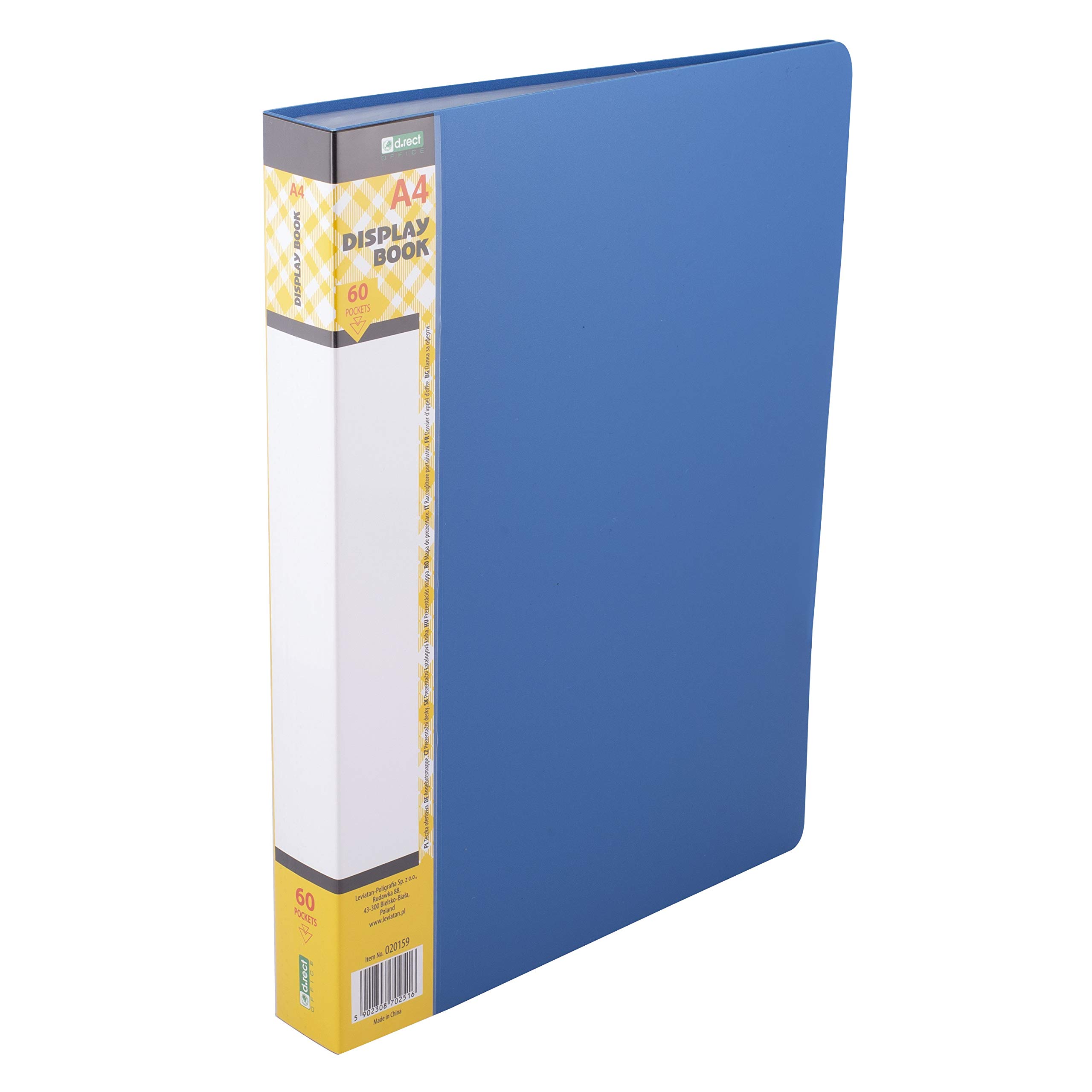 D.RECT Display Book PP A4, 60 Sleeves, Display Folder, Solid, Presentation Folder, Offer Folder, Blue