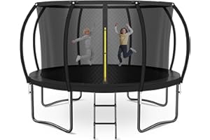 Zevemomo 12 FT 14 FT Trampoline for Kids and Adults, Recreational Trampoline with Curve Poles and Safety Enclosure Net, Outdoor Backyard Trampoline