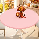 Smiry Round Spandex Tablecloth, Fitted Table Cover for 36"-44" Tables | Elastic Washable Tablecloths, Waterpoof Stretch Picnic Table Cover for Dining, Indoor and Outdoor, Pink