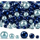 Cusmation 180PCS Navy & Light Blue Beads for Centerpieces Vases, No Hole Polished Pearl Makeup Beads Mixed 8/14/20mm Sizes, Pearl Vase Fillers Table Scatters for Party Wedding Decor