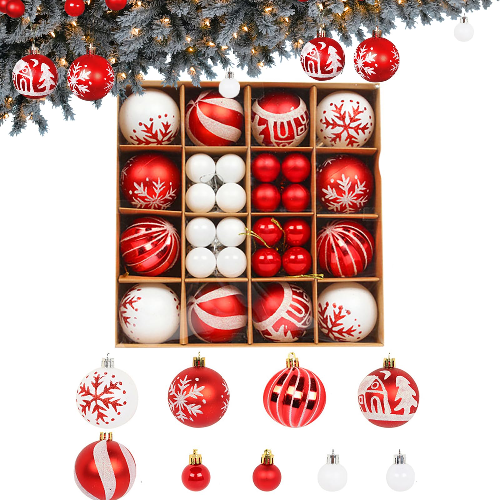 Kaizuca 44-Piece Christmas Decoration Set, Shatterproof Christmas Tree Baubles, Glittery Ornaments for Indoor & Outdoor Use