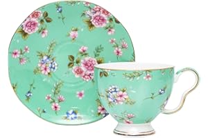 7 Ounces Floral Tea Cup and Saucer Set Floral Coffee Mugs Bone China Tea Cups Coffee Tea Cup for Tea Party Women Mom