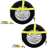 US Cargo Control Tire Bonnet Straps with Swivel Hooks and Ratchet (2-Pack), Tire Tie Down Straps Fit 14-17 Inches Tires, 2,200 lbs. Working Load Limit, Tow Dolly Basket Straps to Haul and Tow