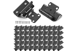 DONANIM Matte Black Semi Overlay Cabinet Hinges, 1/2" Overlay Semi Partial Wrap Around Kitchen Cabinet Hinges, 60 Pack 30 Pairs Self Closing Black Hinges for Variable Bathroom Cupboard Doors