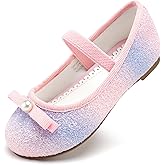 Stelle Girls Glitter Dress Shoes Flower Wedding Mary Jane Ballet Flats with Strap Toddler/Little/Big Kids