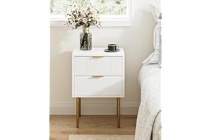 AEPOALUA Nightstand,Small Bedside Table with Gold Frame,White Night Stand,Bedside Furniture,Drawer Dresser for BedroomSide Table with Drawer and Shelf for Bedroom,Living Room