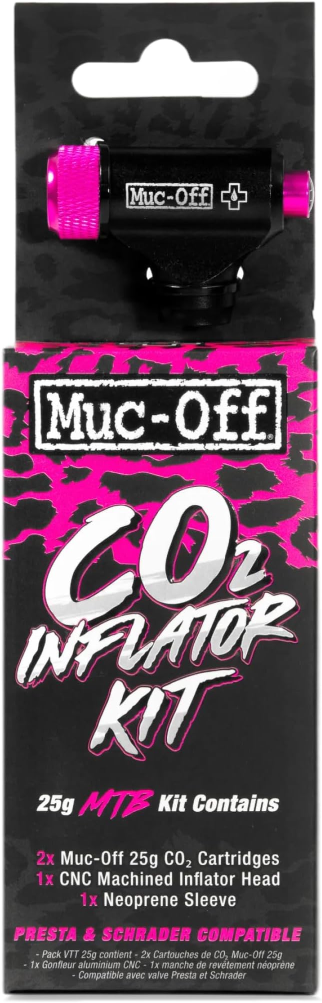 Muc-Off Inflator Kit CO2 Puncture Repair 2 Cartridges CNC Head Neoprene Sleeve