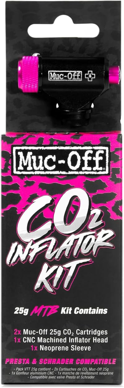 Muc-Off Inflator Kit CO2 Puncture Repair 2 Cartridges CNC Head Neoprene Sleeve